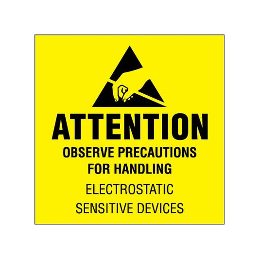 2 x 2'' - ''Attention - Observe Precautions'' Fluorescent Yellow Labels