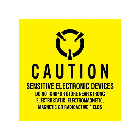 2 x 2'' - ''Sensitive Electronic Devices'' Fluorescent Yellow Labels
