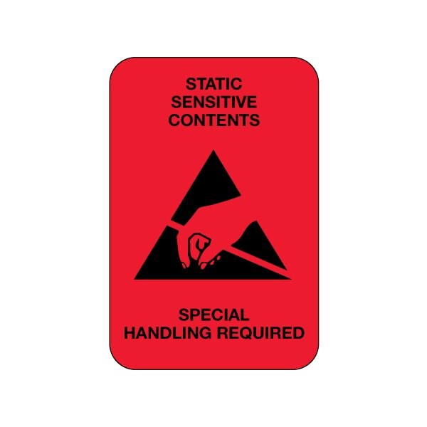 2 x 3'' - ''Static Sensitive Contents'' Fluorescent Red Labels