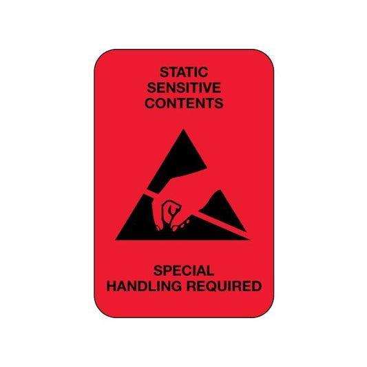 2 x 3'' - ''Static Sensitive Contents'' Fluorescent Red Labels
