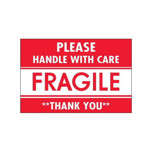 2 x 3'' - ''Fragile - Handle With Care'' Labels, Style 1, 500PK