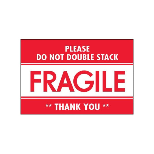 2 x 3'' - ''Fragile - Do Not Double Stack'' Labels
