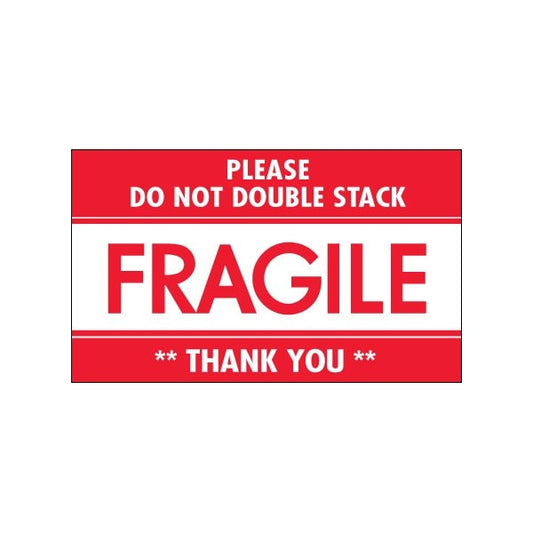 3 x 5'' - ''Fragile - Do Not Double Stack'' Labels