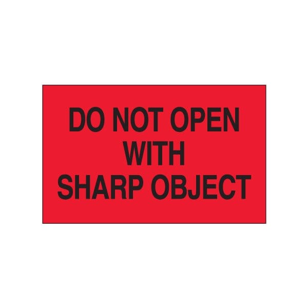 3 x 5'' - ''Do Not Open with Sharp Object'' Fluorescent Red Labels