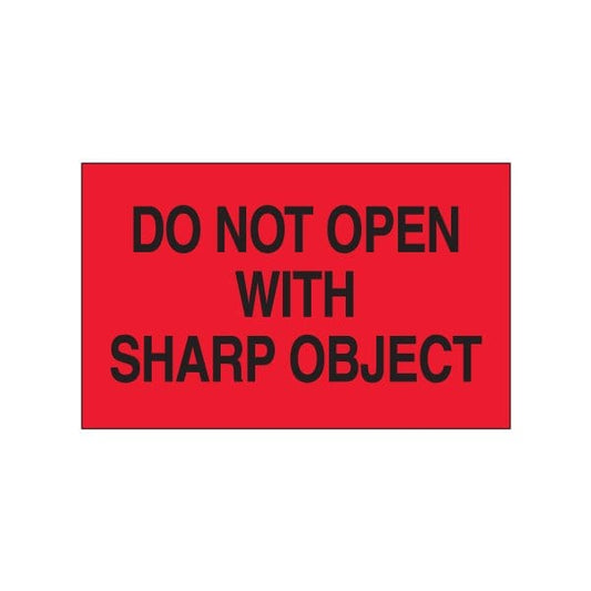 3 x 5'' - ''Do Not Open with Sharp Object'' Fluorescent Red Labels