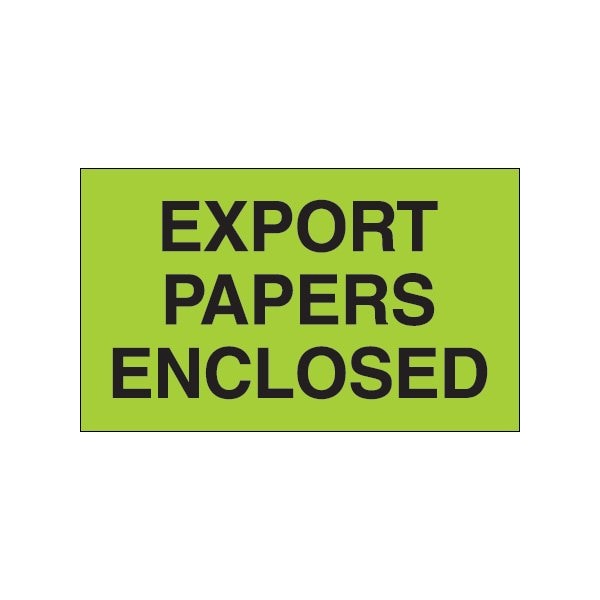 3 x 5'' - ''Export Papers Enclosed'' Fluorescent Green Labels