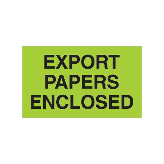 3 x 5'' - ''Export Papers Enclosed'' Fluorescent Green Labels