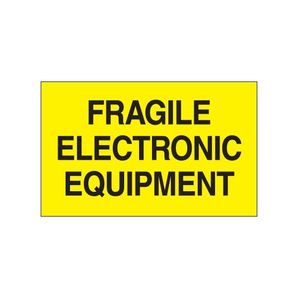 3 x 5'' - ''Fragile Electronic Equipment'' Fluorescent Yellow Labels