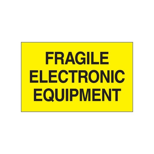 3 x 5'' - ''Fragile Electronic Equipment'' Fluorescent Yellow Labels