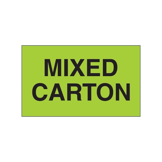 3 x 5'' - ''Mixed Carton'' Fluorescent Green Labels