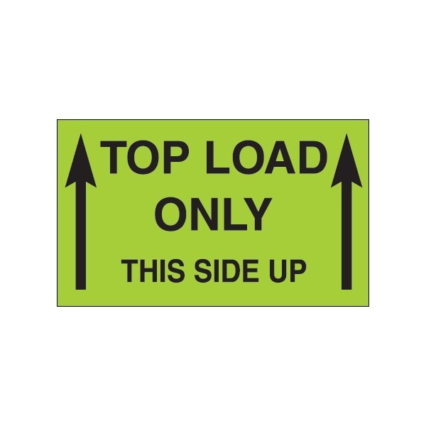 3 x 5'' - ''Top Load Only - This Side Up'' Fluorescent Green Labels
