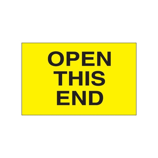 3 x 5'' - ''Open This End'' Fluorescent Yellow Labels