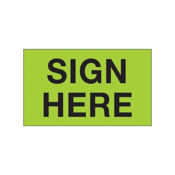 3 x 5'' - ''Sign Here'' Fluorescent Green Labels