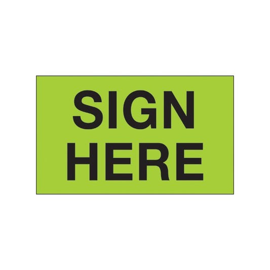 3 x 5'' - ''Sign Here'' Fluorescent Green Labels