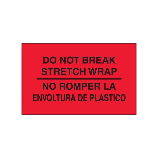 3 x 5'' - ''No Romper La Envoltura De Plastico'' Fluorescent Red Bilingual Labels
