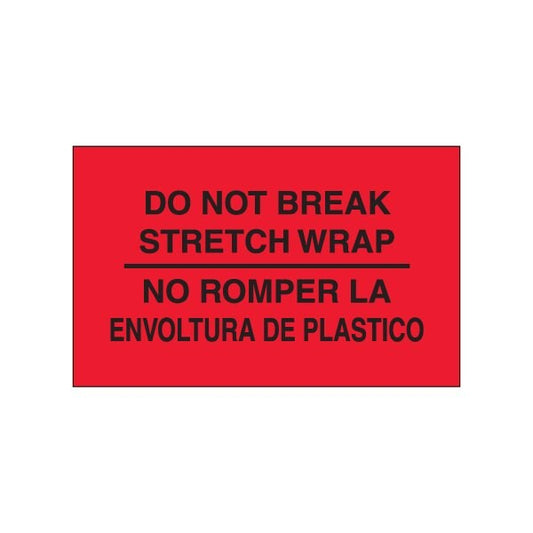 3 x 5'' - ''No Romper La Envoltura De Plastico'' Fluorescent Red Bilingual Labels