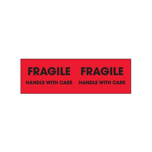 3 x 10'' - ''Fragile - Handle With Care'' Fluorescent Red Labels