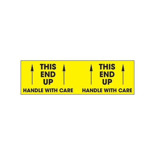 3 x 10'' - ''This End Up - Handle With Care'' Fluorescent Yellow Labels