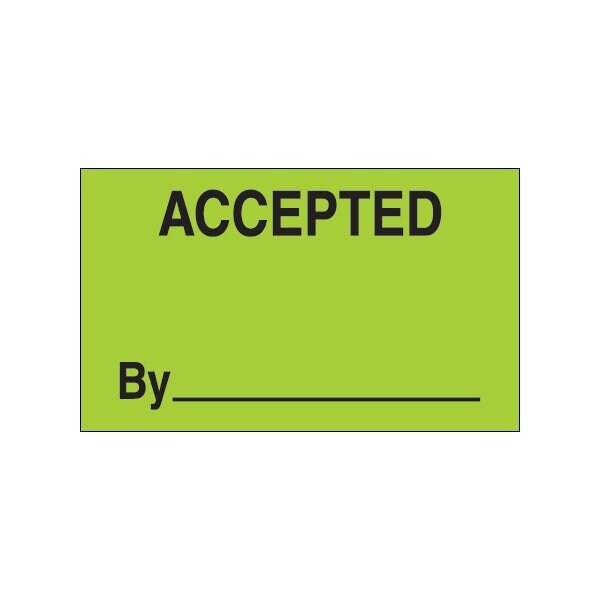 3 x 5'' - ''Accepted By'' Fluorescent Green Labels