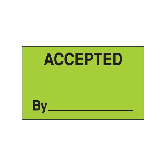 3 x 5'' - ''Accepted By'' Fluorescent Green Labels