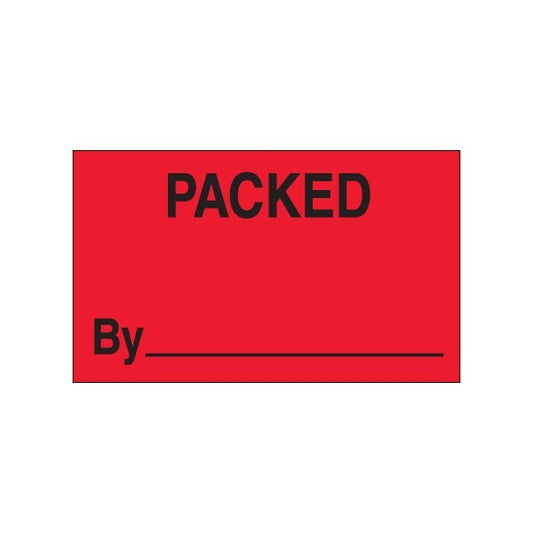 3 x 5'' - ''Packed By'' Fluorescent Red Labels