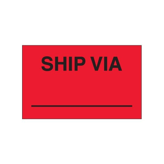 3 x 5'' - ''Ship Via'' Fluorescent Red Labels