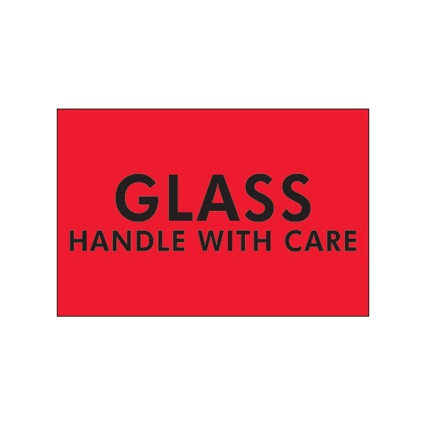 2 x 3'' - ''Glass - Handle With Care'' Fluorescent Red Labels