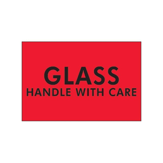 2 x 3'' - ''Glass - Handle With Care'' Fluorescent Red Labels