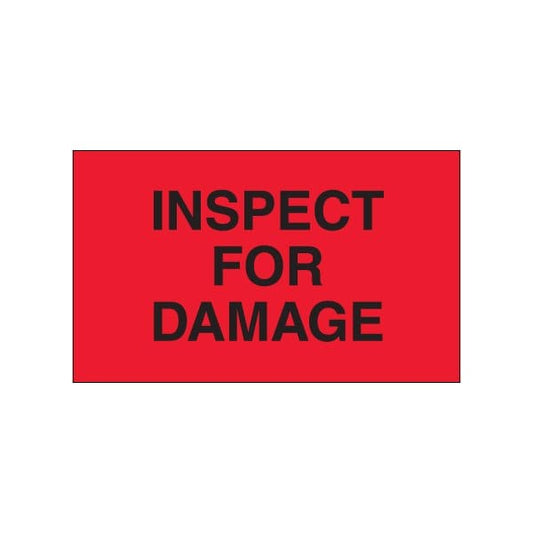 3 x 5'' - ''Inspect For Damage'' Fluorescent Red Labels