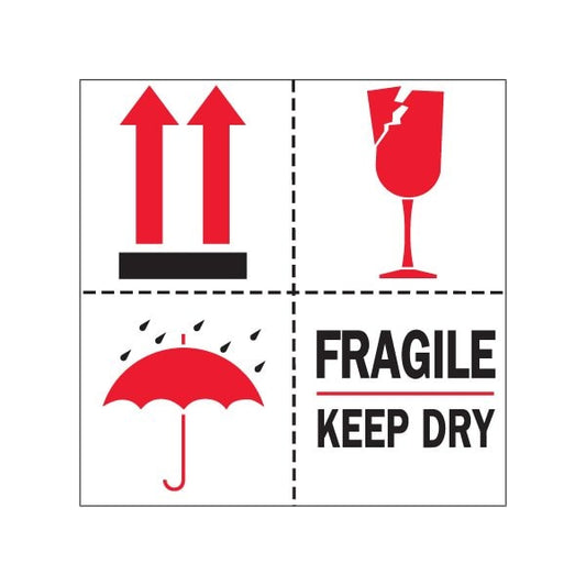 4 x 4'' - ''Fragile - Keep Dry'' Labels