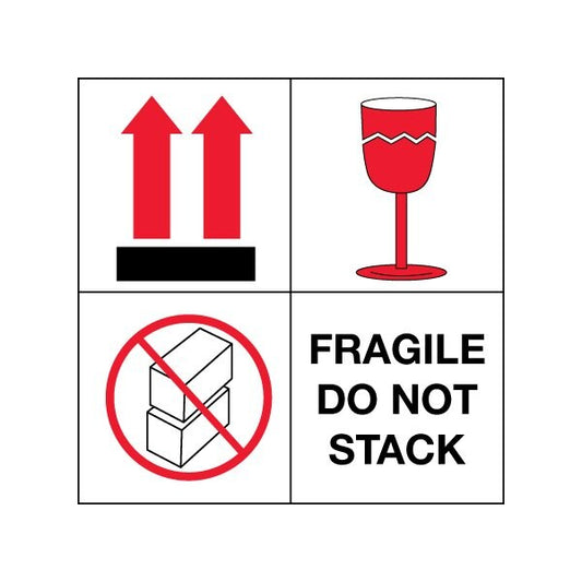 4 x 4'' - ''Fragile - Do Not Stack'' Labels