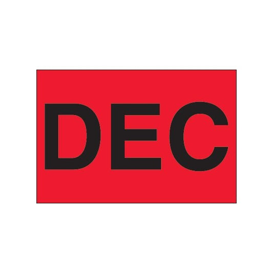 2 x 3'' - ''DEC'' Fluorescent Red Months of the Year Labels