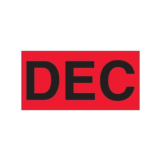 3 x 6'' - ''DEC'' Fluorescent Red Months of the Year Labels