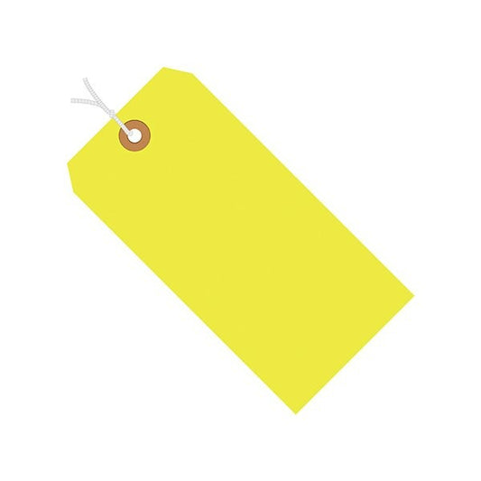 2 3/4 x 1-3/8'' Fluorescent Yellow 13 Pt. Shipping Tags - Pre-Strung, 1000PK