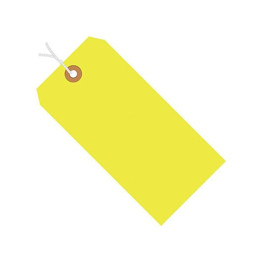 5 1/4 x 2 5/8'' Fluorescent Yellow 13 Pt. Shipping Tags - Pre-Strung, 1000PK