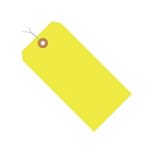 6 1/4 x 3 1/8'' Fluorescent Yellow 13 Pt. Shipping Tags - Pre-Wired, 1000PK