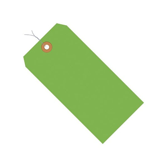 4 3/4 x 2-3/8'' Fluorescent Green 13 Pt. Shipping Tags - Pre-Wired, 1000PK