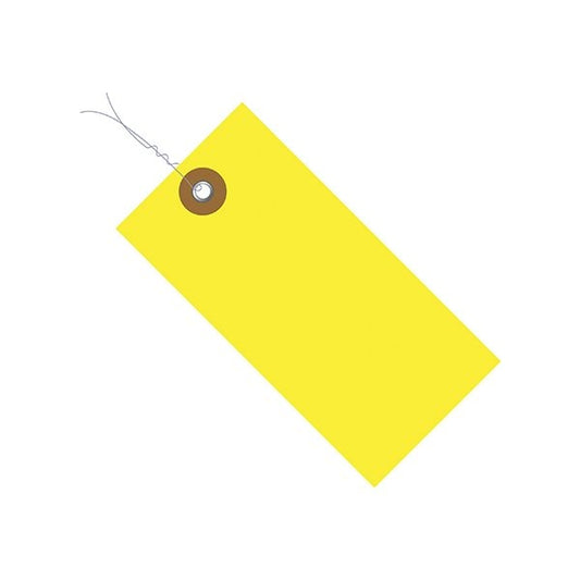 4 3/4 x 2-3/8'' Yellow Tyvek Shipping Tags - Pre-Wired, 100PK
