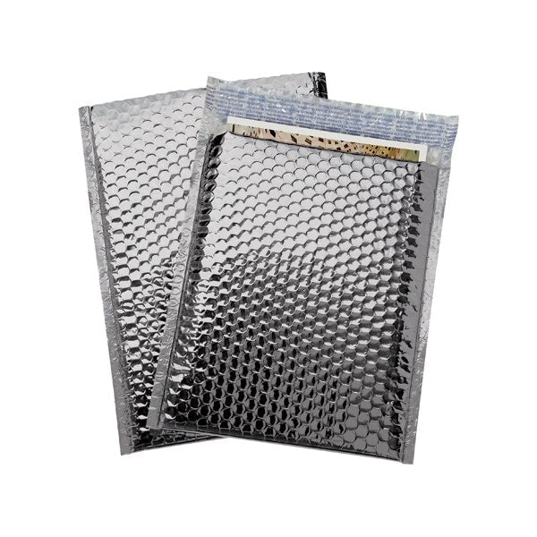 9 x 11-1/2'' Silver Glamour Bubble Mailers, 100PK