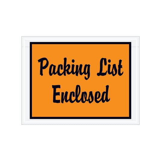 4-1/2 x 6'' Orange Full-Face Script ''Packing List Enclosed'' Envelopes, 1000PK