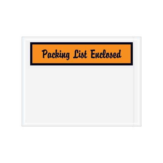 4-1/2 x 6'' Orange Panel-Face Script ''Packing List Enclosed'' Envelopes, 1000PK