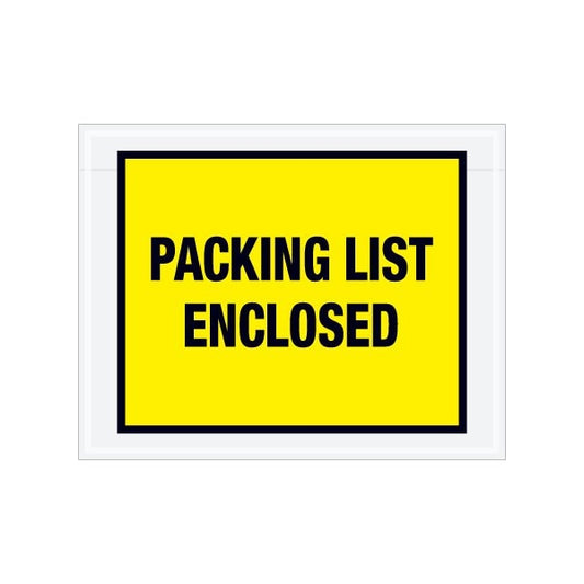7 x 5-1/2'' Yellow ''Packing List Enclosed'' Envelopes, Style 1, 1000PK
