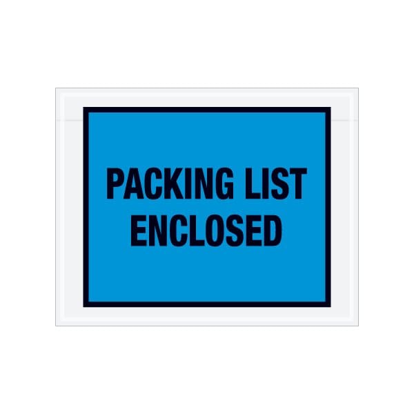 7 x 5-1/2'' Blue Full-Face ''Packing List Enclosed'' Envelopes, 1000PK