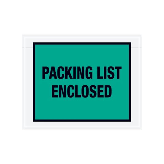 7 x 5-1/2'' Green Full-Face ''Packing List Enclosed'' Envelopes, 1000PK
