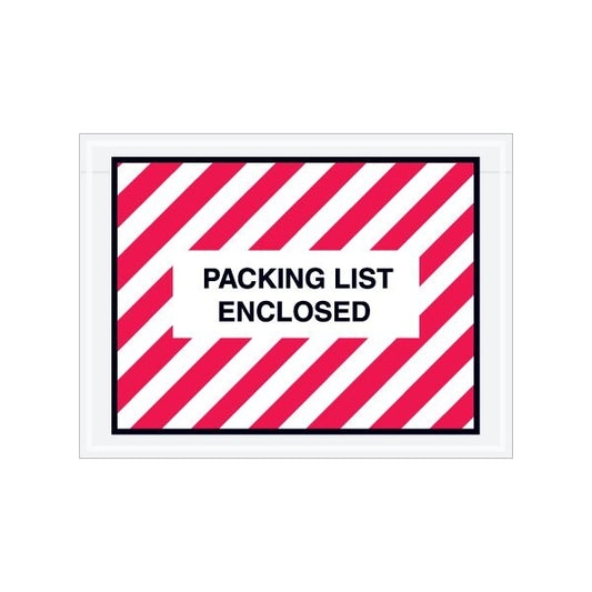4-1/2 x 6'' Red Striped ''Packing List Enclosed'' Envelopes, 1000PK