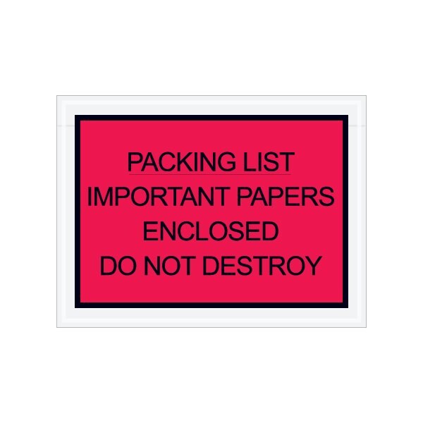 4-1/2 x 6'' Red ''Important Papers Enclosed'' Envelopes, 1000PK