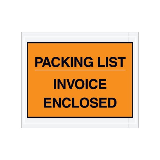 4-1/2 x 5-1/2'' Orange Full-Face ''Packing List/Invoice Enclosed'' Envelopes, 1000PK