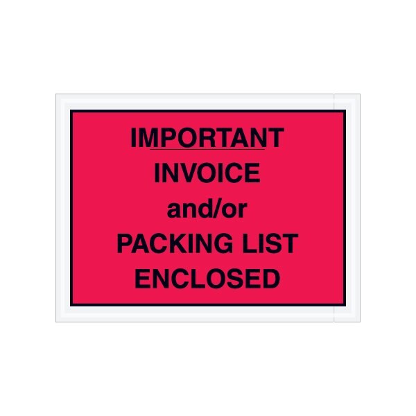 4-1/2 x 6'' Red ''Important Invoice and/or Packing List Enclosed'' Envelopes, 1000PK