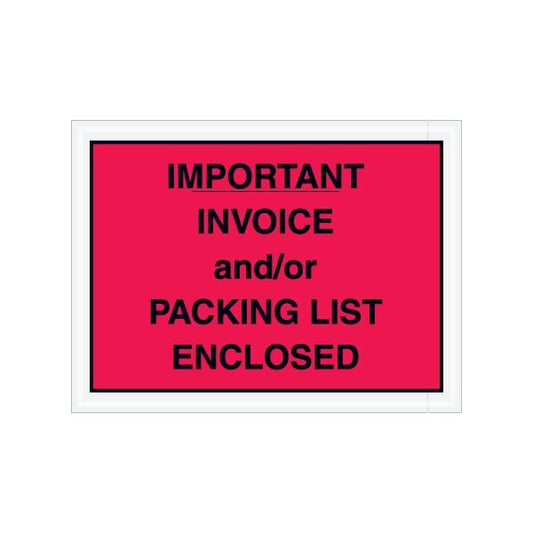 4-1/2 x 6'' Red ''Important Invoice and/or Packing List Enclosed'' Envelopes, 1000PK