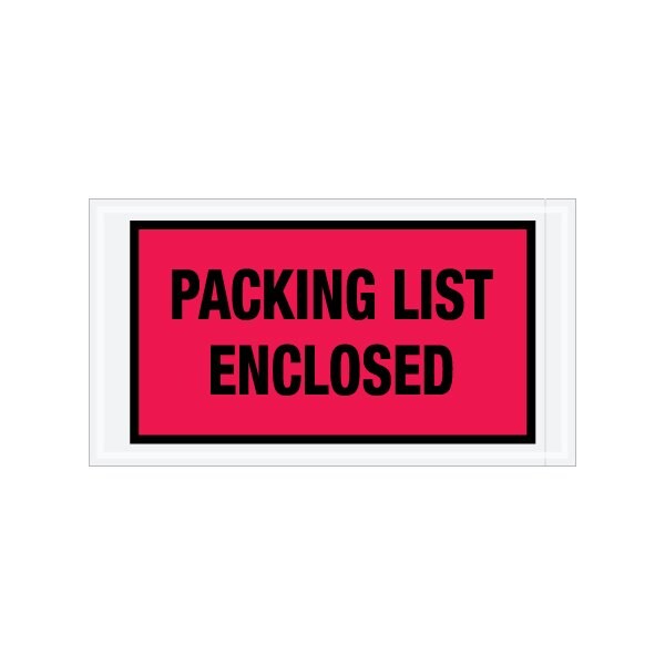 5-1/2 x 10'' Red Full-Face ''Packing List Enclosed'' Envelopes, Style 2, 1000PK